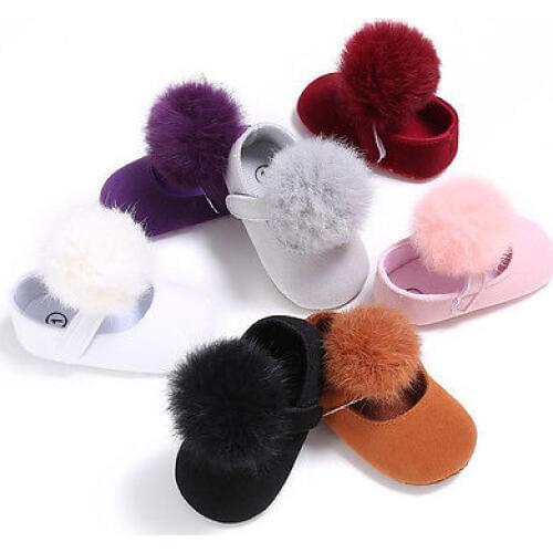 0-18M Toddler Baby Girl Soft Plush Princess Shoes cute pom shoes Infant Prewalker New Born Baby Shoes for girls