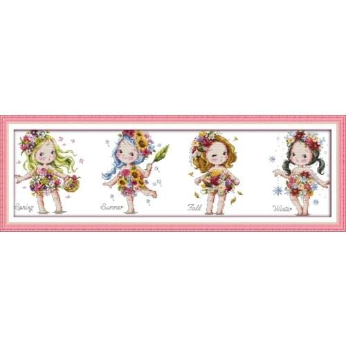 Everlasting Love Flower Girl Chinese Cross Stitch Kits Ecological Cotton Clear Stamped Printed 14 11CT Gift Decorations For Home