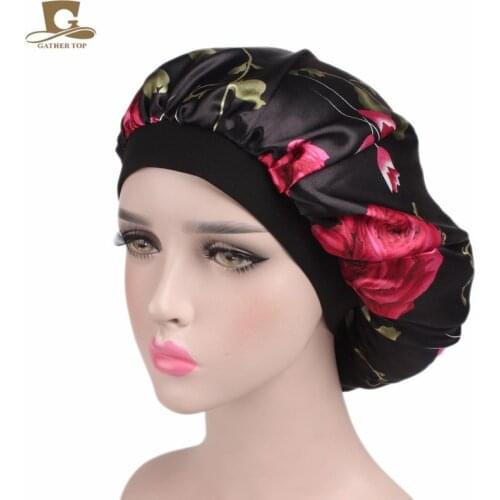 New fashion Luxury Wide Band Satin Bonnet Cap comfortable night sleep hat hair loss cap women hat cap turbante