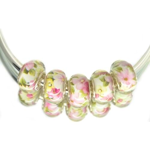 New Flower Acrylic Beads Round bead DIY European Murano Czech Big Hole Bead Charm Fit For Pandor Charms Bracelet artesanato