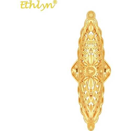 Ethlyn Exaggerated Big Rings for Women African Jewelry Ethiopian Gold Color Resizable Wedding Party Rings MY236