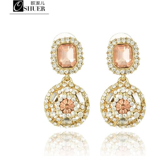 OSHUER New earrings fashion statement Blue color square glass stud earrings