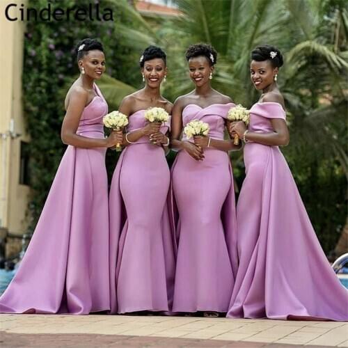 Bridesmaid Dresses Sweetheart Off The Shoulder Floor Length Sweep Train Satin Mermaid Wedding Party Bridesmaid Dresses