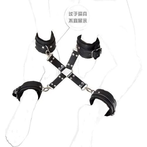 PU Leather Plush Handcuffs Shackle Binding Hook BDSM Hands Feet Back Buckle Cross Buckle Passion Climax Sex Toys Adult Products