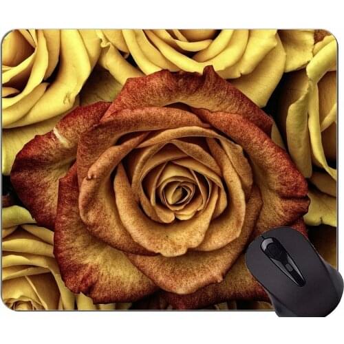 Rectangle Mouse Pad,Earth oranges roses flowers -Stitched Edges
