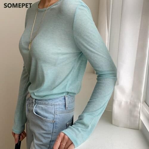 Pullover tee sexy Fashion Womens tshirt skinny Tops Bodycon Cotton Long Sleeve Girls Autumn t Shirt yellow