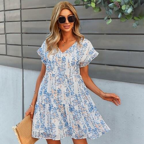 Plus Size Dress For Women 2021summer Bohemian V-Neck Printing Flounced Chiffon Loose and Comfortable Maternity Beach Dresses