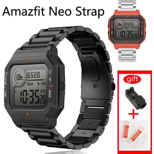 Belt For Amazfit NEO Strap Stainless Steel Smart Watch Wristband Gift For Amazfit NEO Tempered Glass Film