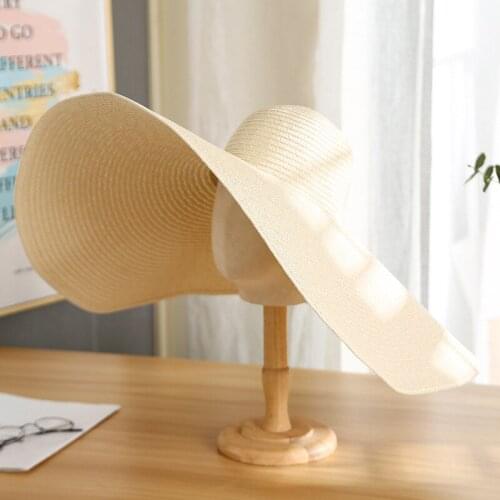 Retro Womens Summer Hat Big Wide Brim Solid Color Dome Foldable Sun Protection Cap for Girl Female Beach Hat Sun Hats Straw Hat