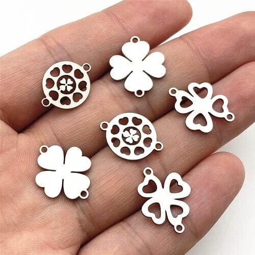 Mixed Types 10pcs/Lot Lucky Clover Fashion Charm Connectors Bracelet Luck Leaves Shape Pendant Handmade Diy Jewelry Make