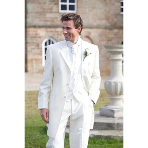 Three Buttons Groom Tuxedo Ivory Groomsmen Notch Lapel Wedding/Dinner Suits Best Man Bridegroom (Jacket+Pants+Tie+Vest) B518