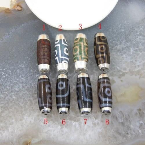 1pcs Tibetan Dzi Bead Connectors Silvery Caps Natural Agates For DIY Jewelry Amulet Vintage Necklace Bracelet Making Accessories