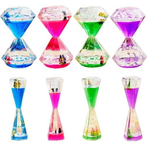 The new decompression leaking two-color crystal oil drop acrylic ornaments crafts time hourglass student gifts home furnishings