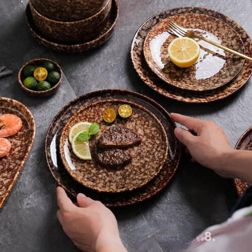 Vintage Japanese dishes tableware set ceramic home hotel dish soup pot creative nostalgic clay family set