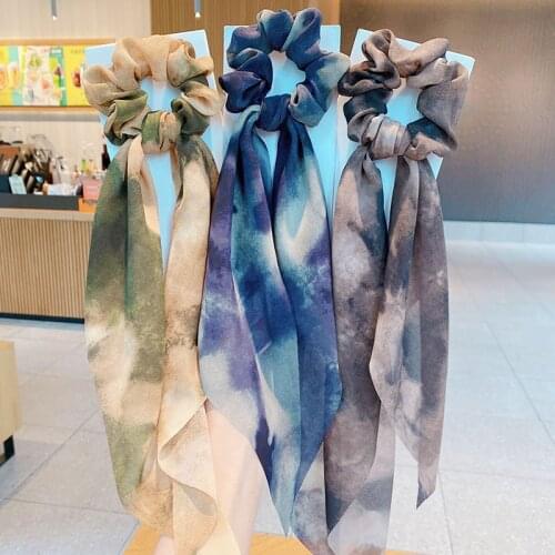 New Women Elegant Ink Smudge Gradient Chiffon Scrunchie Hair Tie Ponytail Holder Hair Bands Headband Fashion Hair Accessories
