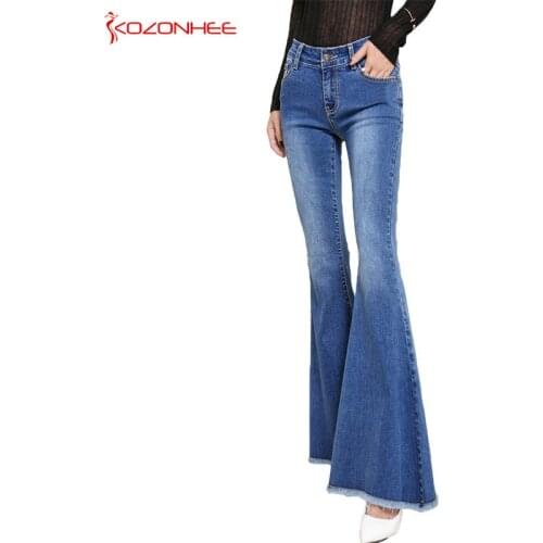 KOZONHEE Stretching Bell-Bottoms Jeans Women Long Stretching Flare Jeans For Girls Trousers for women Jeans Large Size