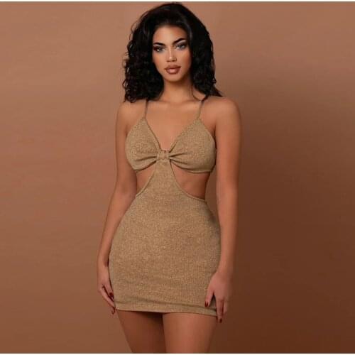 Women Summer Sleeveless Spaghetti Straps Hollow Out Mini Dress Solid Color Backless Elegant Night Club Party Dress Vintage