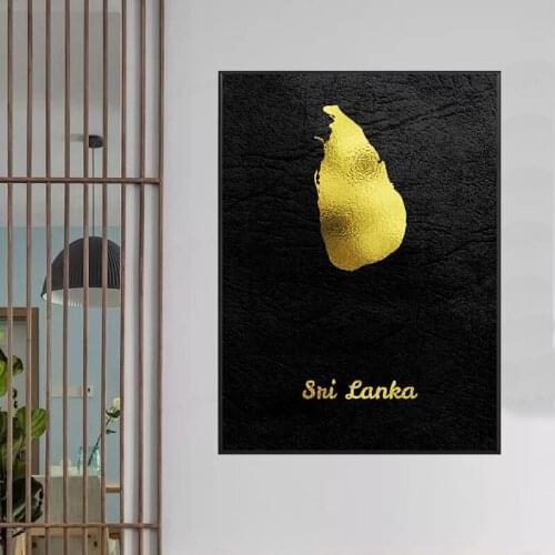 Golden Map Sri Lanka Canvas Wall Art Print Modern Poster Wall Pictures Living Room Decor