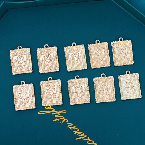 10Pcs Butterfly Square Charm Butterfly Engraved Insect Charm Pendants For Bracelet Earrings Jewelry DIY Accessory Antique Charm