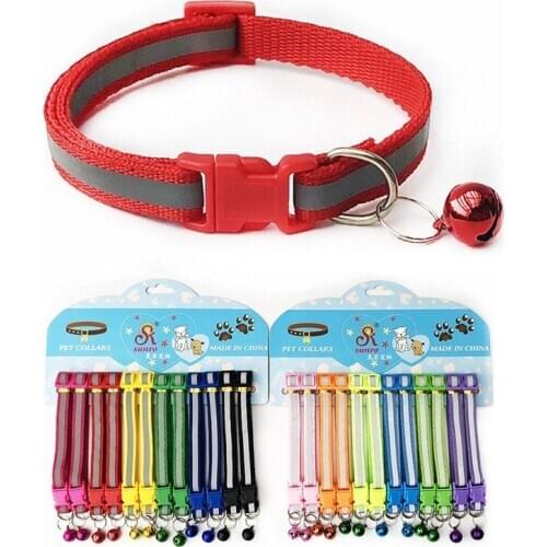 12pcs/set Adjustable Pet Dog Collar Small Pets Reflective Buckles with Bell Dogs Cats Supplies for Chihuahua Leash Accessories