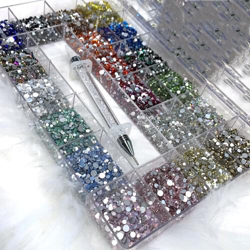 14400pcs/Box SS3-SS20 Mixed Nail Rhinestones +Picker Wax Pen Multi-Color Flatback Crystal Round Jewelry Nail Art Decorations KI