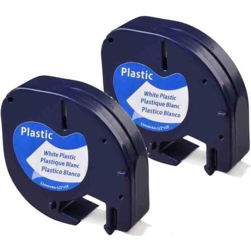 91331 91201 Compatible for Dymo LetraTag 12mm White Plastic Label Tape 2 Pack
