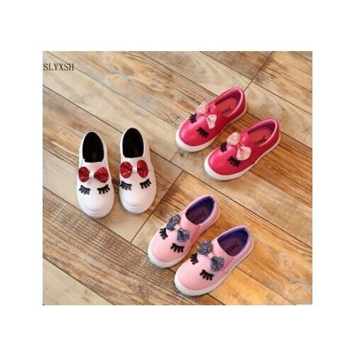 2018 new Girls sneakers toddler childrens baby white bowknot glitter casual soft flat shoes kids chaussure enfant