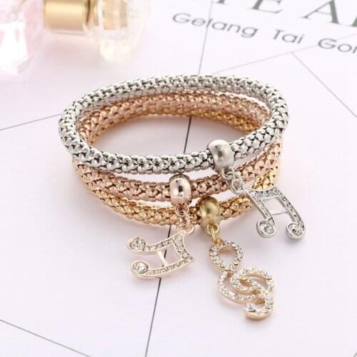 3Pcs/Set Fashion Women Gold Silver Rose Gold Bracelets Set Sweet Rhinestone Bangle Jewelry