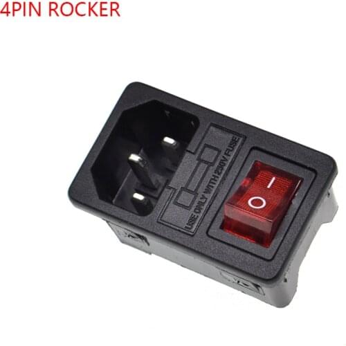 10A AC250V 3 in 1 4PIN RED light ROCKER switch Power Supply Socket Plug Adapter With 10A fuse