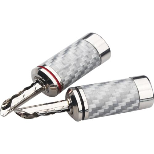 4pcs Sterling Copper White Carbon Fiber Rhodium Plated banana speaker cable connector/adapter plug for diy