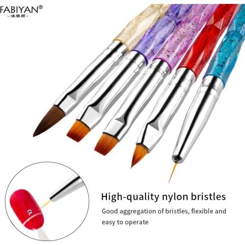 5Pcs Nail Art Acrylic UV Gel Extension Builder Painting Brush Carving Drawing Dotting Thin Liner Pen Manicure Set
