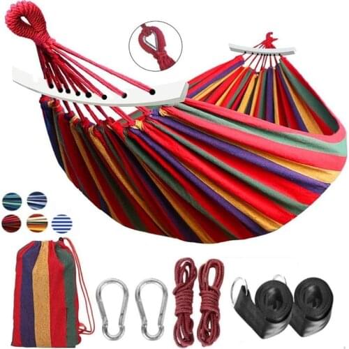 Brazilian Double Hammock 2 Person Canvas Cotton Hammock with Carrying Bag for Patio Porch Garden Backyard Lounging CLH@8