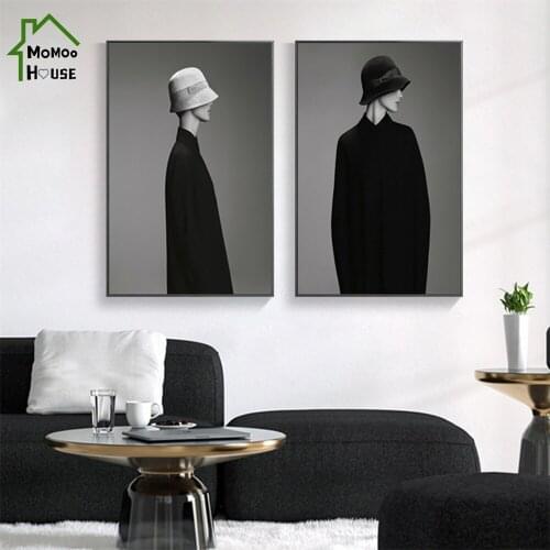 Black and White Figure Poster Cool Boys In The Hat Wall Art Decorative Picture for Modern Style Decor Home Decorations