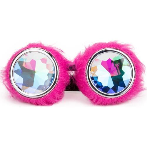 FLORATA Kaleidoscope Lens Rave Festival Party EDM Glasses Cosplay Punk Vintage Glass Goggles Cute Pink Hairy Decoration