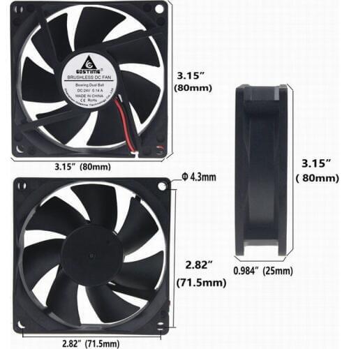 Gdstime 10 Pieces 24V Two Ball 8cm Motor DC Cooling Fan 80mm x 25mm 8025 Computer Case Cooler 80mm*80mm*25mm
