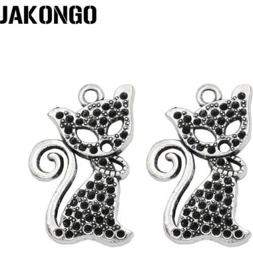 JAKONGO Antique Silver Plated Cat Charms Pendant for Jewelry Making Bracelet Accessories DIY Handmade 27x17mm 10PCS/lot