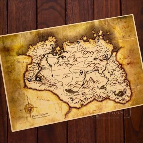 Map Elder Scrolls Adventure Island Classic Vintage Retro Kraft Decorative Poster Maps Home Bar Posters Wall Canvas Sticker Decor