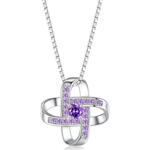 Purple / Clear CZ Clovers Pendant silvery Necklace Top Quality Fashion Wedding Jewelry Valentines Gift for Women Girl C10