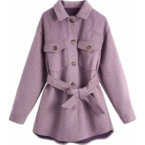 Fad New Women Jacket Overshirt Pockets Full Sleeves Lapel Collar Belted Coat Vogue Outerwear Tops veste femme