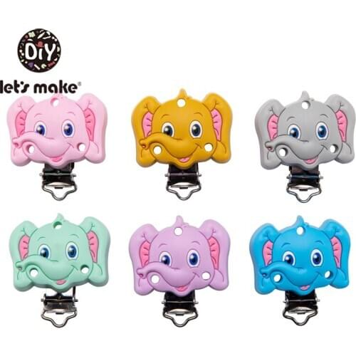 LetS Make 5PCS Silicone Smile Elephant Pacifier Clip Silicone Teether Nipple Chain Accessories DIY Food Grade Teether Toy
