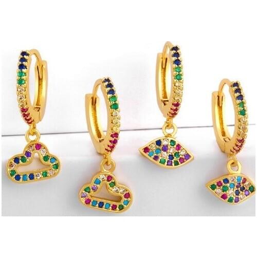 Evil eye cloud multicolor Brass micro pave cz zircon cubic zirconia drop Hoop Earrings studs copper gold plated crystal xfg23