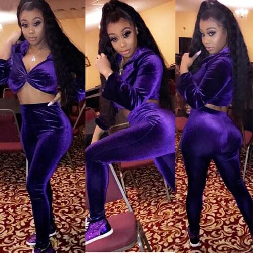 Fashion Solid Wonmen Sets Nightclub Style Lady Sexy Deep V Neck Long SLeeve Crop Tops+High Waist Bodycon Pants Casual Outfit