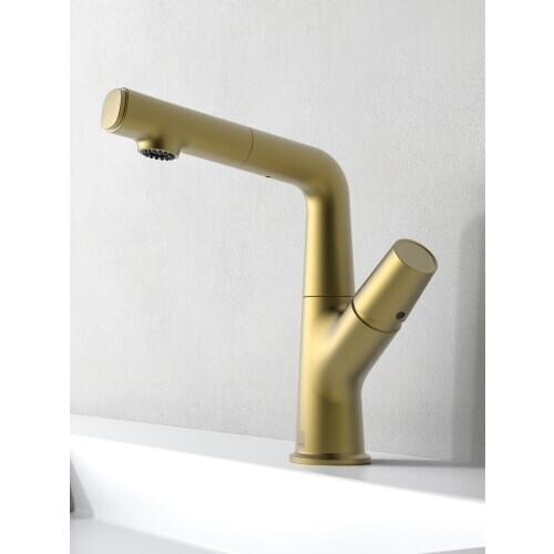 Fashion Pull out brass bathroom sink faucet Up and down basin faucet cold hot water faucet-brushed gold black chrome white