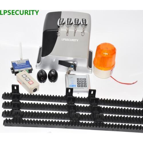 LPSECURITY 600kg automatic electric GSM sliding gate opener motor complete kit 4m 5m 6m racks with photocell lamp button keypad