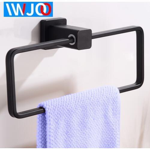 Towel Ring Holder Black Wall Mounted Bathroom Towel Rack Square Aluminum Towel Bar Decorative Toilet Robe Rack Bath Accessories