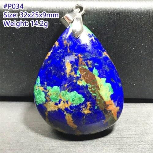 Natural Azulite Malachite Lapis Lazuli Pendant Jewelry For Women Men Green Blue Healing Crystal 26x18x8mm Beads 925 Silver Stone