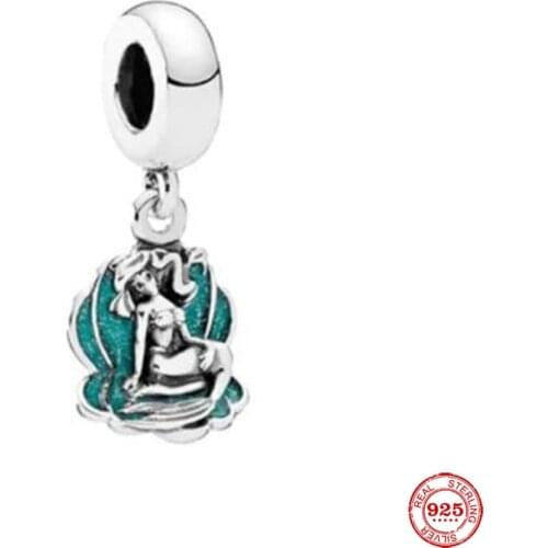 New Original Silver Color Blue Beauty Pendant Beads Fit European Pandora Charms Bracelet Bangles Jewelry Diy Accessories P739