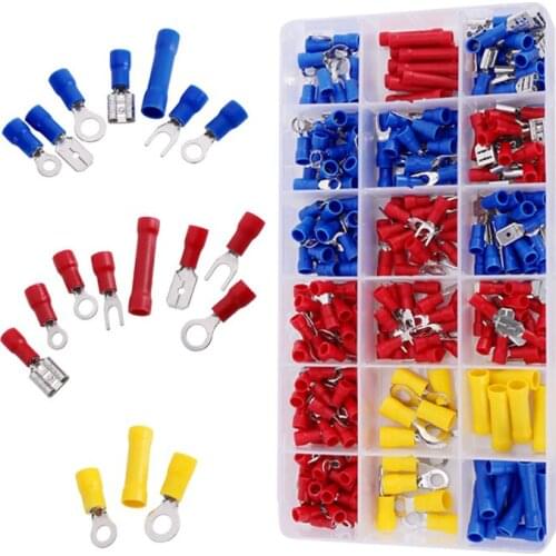 Crimping Terminal Crimp Connector Set Electrical Wire Terminals Copper Wire Pre-Insulated Butt Ring Fork Ring Lugs Terminals Kit