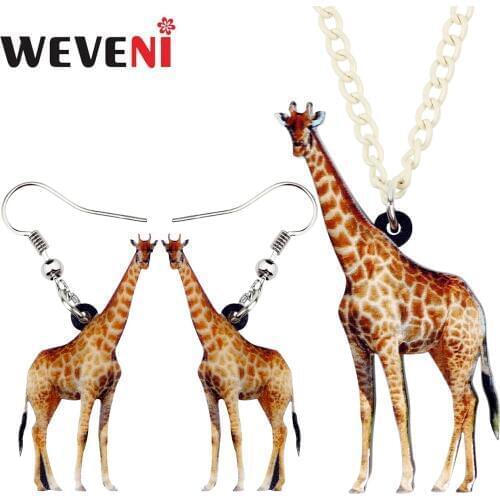 WEVENI Original Acrylic Jungle Giraffe Earrings Necklace Chain Collar Wild African Animal Jewelry Sets For Women Girls Party
