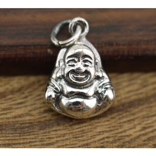Sterling Silver Buddhism Happy Buddha Maitreya Statue Amulet Charm Pendant A2607